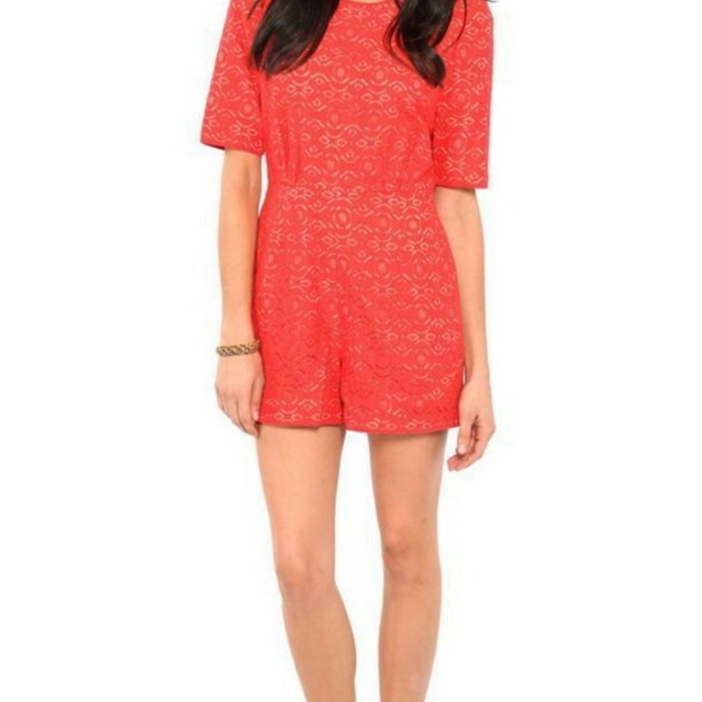 BCBGMaxAzria Red Lace Romper